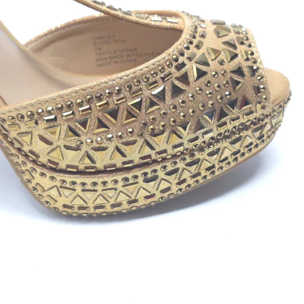 Thalia Sodi Chacey Gold Embellished T-Strap Platform Sandals Women’s 7W - Picture 9 of 12